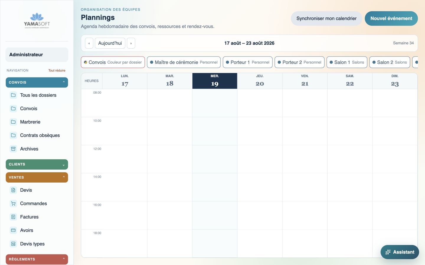 Nouvelle interface du planning hebdomadaire dans Yama-Soft